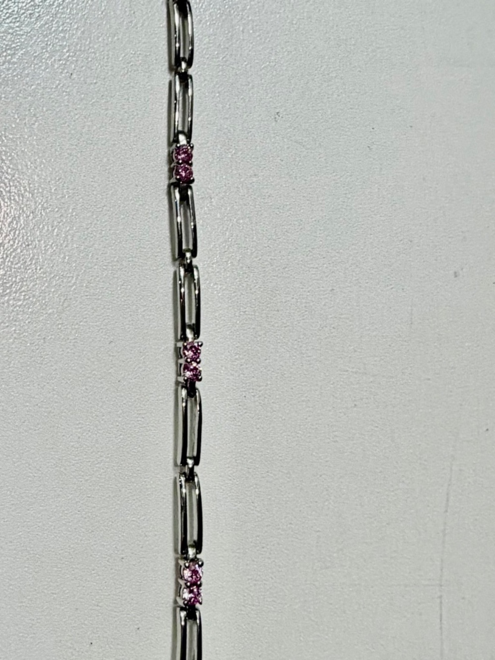 Silver Link Tennis Bracelet with Pink Stones